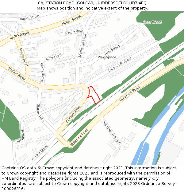 8A, STATION ROAD, GOLCAR, HUDDERSFIELD, HD7 4EQ: Location map and indicative extent of plot