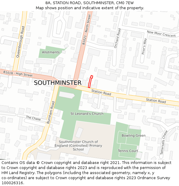 8A, STATION ROAD, SOUTHMINSTER, CM0 7EW: Location map and indicative extent of plot