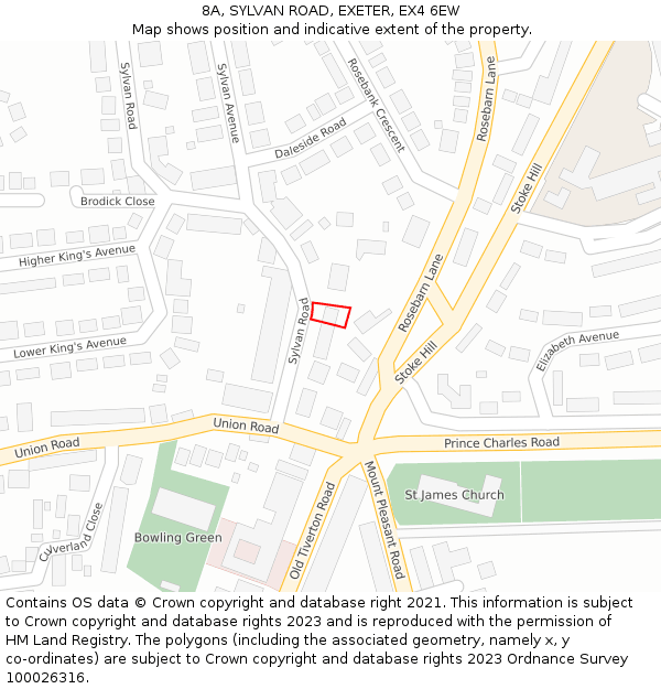 8A, SYLVAN ROAD, EXETER, EX4 6EW: Location map and indicative extent of plot