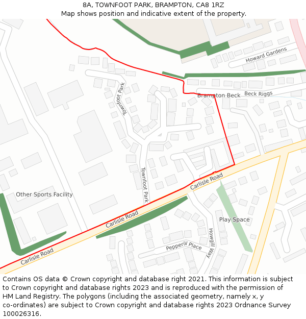 8A, TOWNFOOT PARK, BRAMPTON, CA8 1RZ: Location map and indicative extent of plot