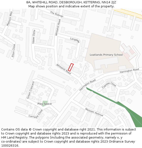 8A, WHITEHILL ROAD, DESBOROUGH, KETTERING, NN14 2JZ: Location map and indicative extent of plot