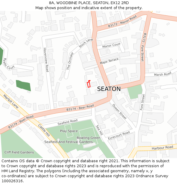 8A, WOODBINE PLACE, SEATON, EX12 2RD: Location map and indicative extent of plot