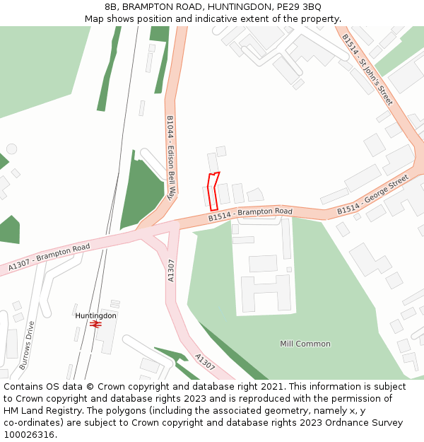 8B, BRAMPTON ROAD, HUNTINGDON, PE29 3BQ: Location map and indicative extent of plot