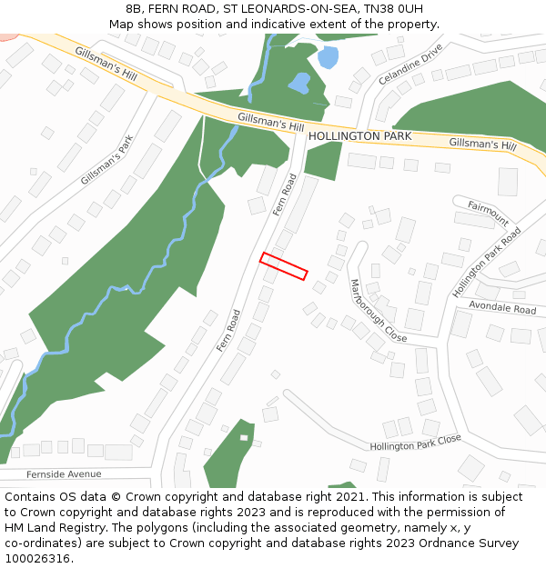 8B, FERN ROAD, ST LEONARDS-ON-SEA, TN38 0UH: Location map and indicative extent of plot