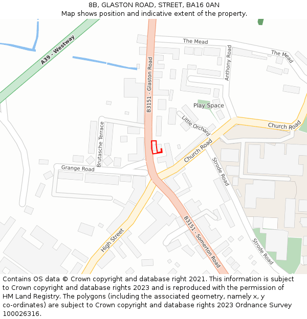 8B, GLASTON ROAD, STREET, BA16 0AN: Location map and indicative extent of plot
