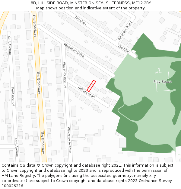 8B, HILLSIDE ROAD, MINSTER ON SEA, SHEERNESS, ME12 2RY: Location map and indicative extent of plot
