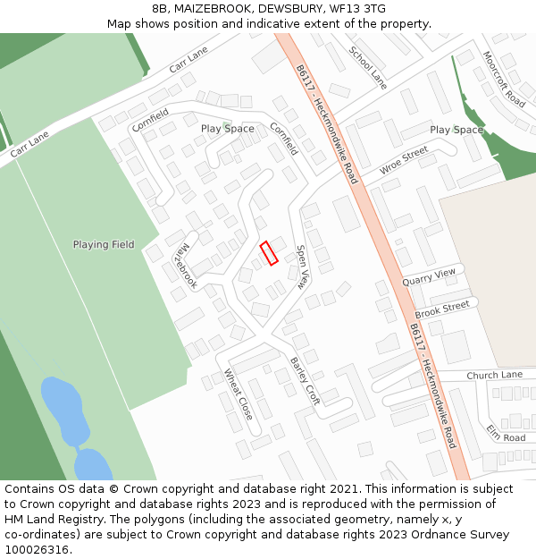 8B, MAIZEBROOK, DEWSBURY, WF13 3TG: Location map and indicative extent of plot