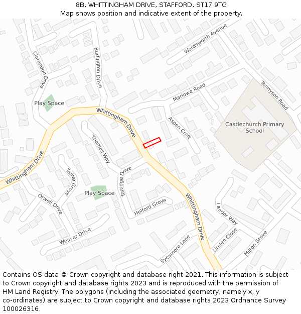 8B, WHITTINGHAM DRIVE, STAFFORD, ST17 9TG: Location map and indicative extent of plot