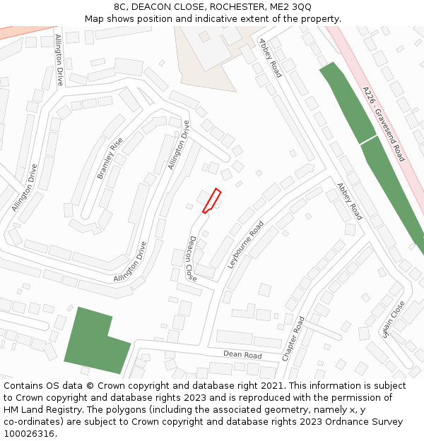 8C, DEACON CLOSE, ROCHESTER, ME2 3QQ: Location map and indicative extent of plot