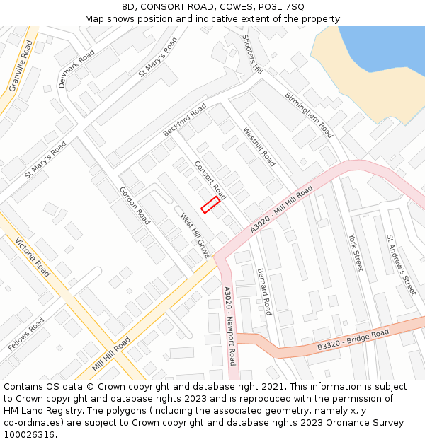 8D, CONSORT ROAD, COWES, PO31 7SQ: Location map and indicative extent of plot