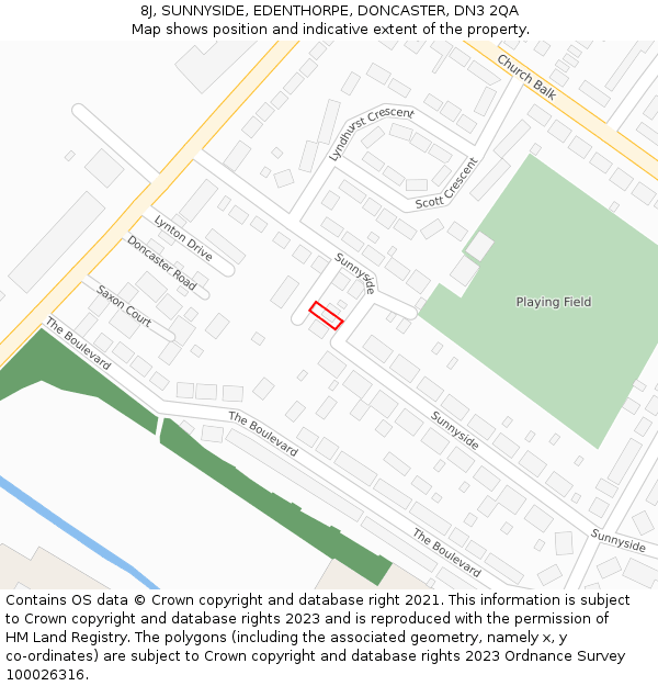 8J, SUNNYSIDE, EDENTHORPE, DONCASTER, DN3 2QA: Location map and indicative extent of plot