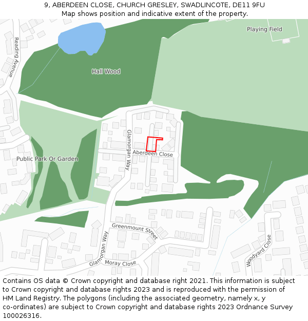 9, ABERDEEN CLOSE, CHURCH GRESLEY, SWADLINCOTE, DE11 9FU: Location map and indicative extent of plot