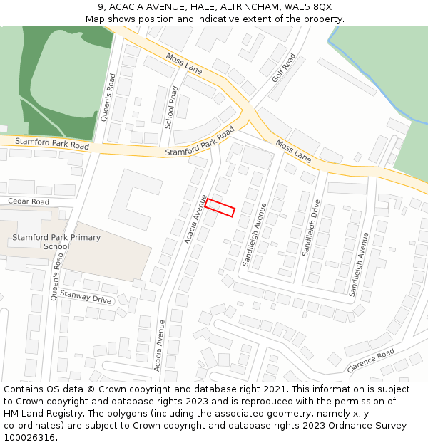 9, ACACIA AVENUE, HALE, ALTRINCHAM, WA15 8QX: Location map and indicative extent of plot