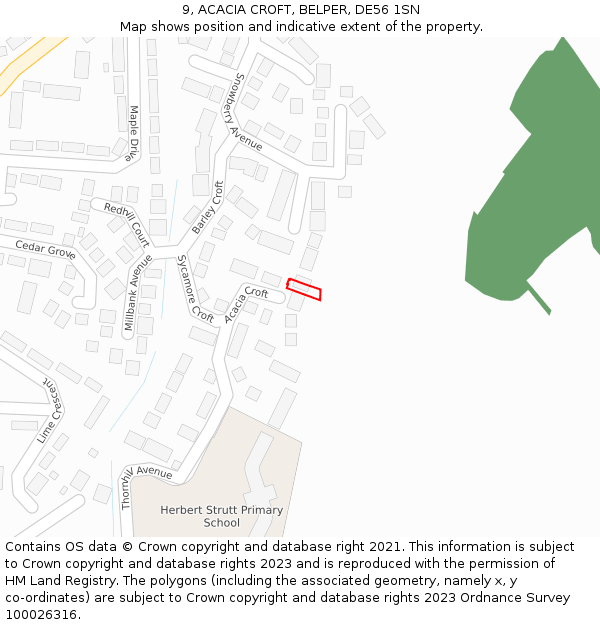 9, ACACIA CROFT, BELPER, DE56 1SN: Location map and indicative extent of plot