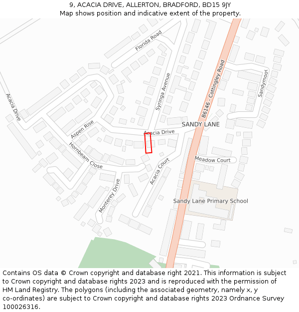 9, ACACIA DRIVE, ALLERTON, BRADFORD, BD15 9JY: Location map and indicative extent of plot