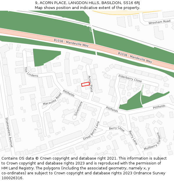 9, ACORN PLACE, LANGDON HILLS, BASILDON, SS16 6RJ: Location map and indicative extent of plot