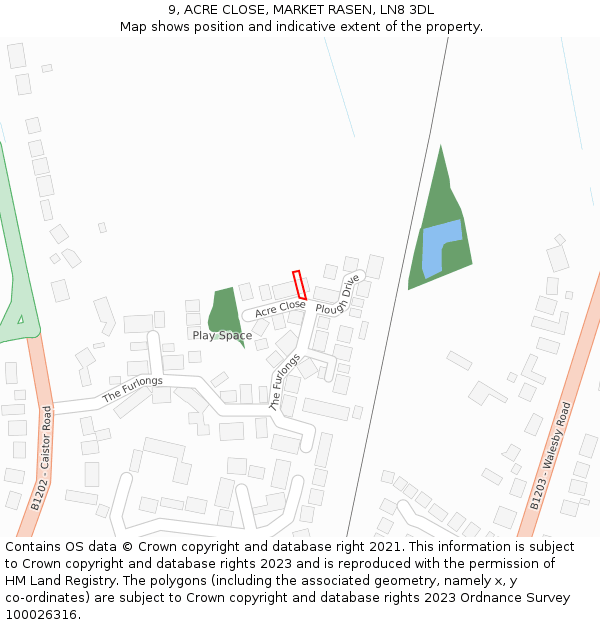 9, ACRE CLOSE, MARKET RASEN, LN8 3DL: Location map and indicative extent of plot