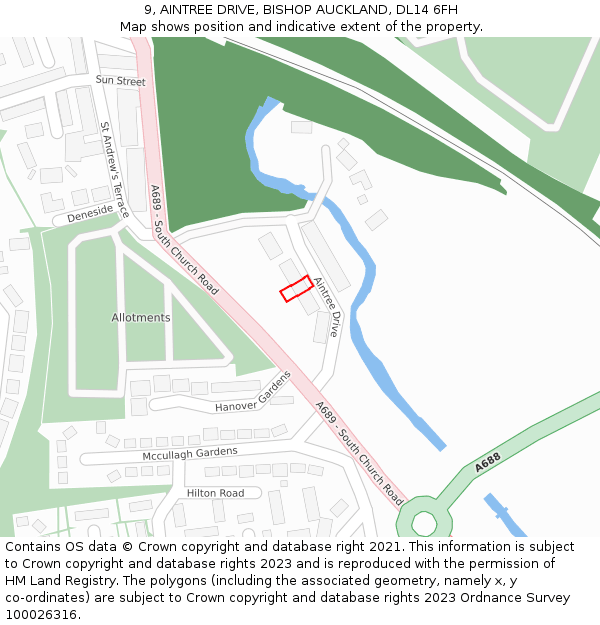 9, AINTREE DRIVE, BISHOP AUCKLAND, DL14 6FH: Location map and indicative extent of plot