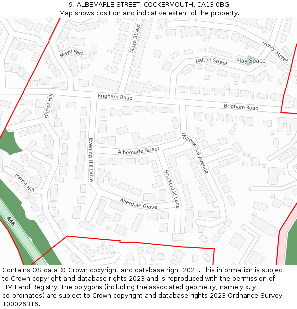 9, ALBEMARLE STREET, COCKERMOUTH, CA13 0BG: Location map and indicative extent of plot