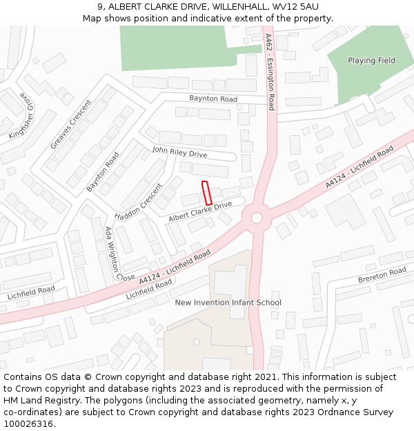 9, ALBERT CLARKE DRIVE, WILLENHALL, WV12 5AU: Location map and indicative extent of plot