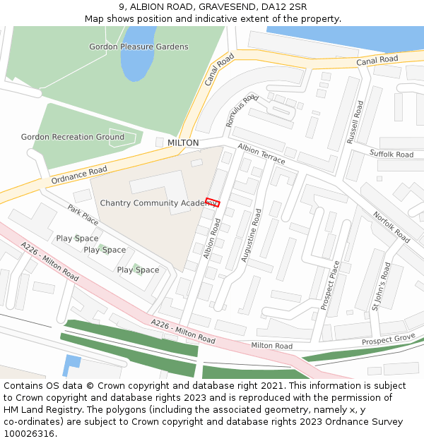 9, ALBION ROAD, GRAVESEND, DA12 2SR: Location map and indicative extent of plot