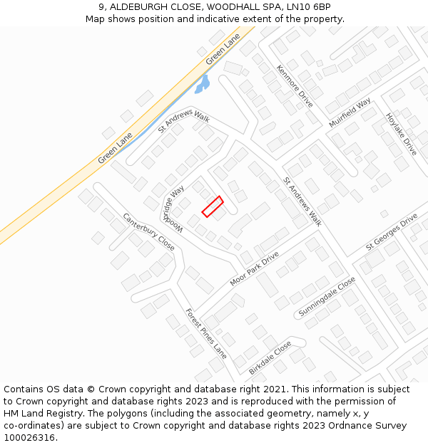 9, ALDEBURGH CLOSE, WOODHALL SPA, LN10 6BP: Location map and indicative extent of plot