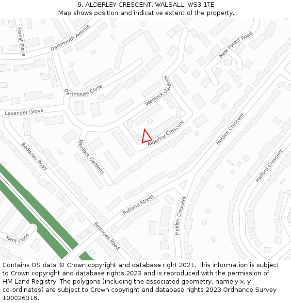9, ALDERLEY CRESCENT, WALSALL, WS3 1TE: Location map and indicative extent of plot