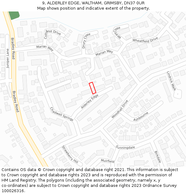 9, ALDERLEY EDGE, WALTHAM, GRIMSBY, DN37 0UR: Location map and indicative extent of plot