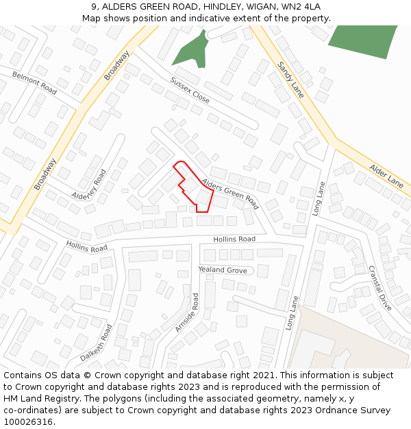9, ALDERS GREEN ROAD, HINDLEY, WIGAN, WN2 4LA: Location map and indicative extent of plot