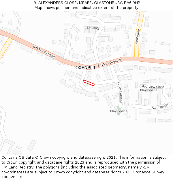 9, ALEXANDERS CLOSE, MEARE, GLASTONBURY, BA6 9HP: Location map and indicative extent of plot