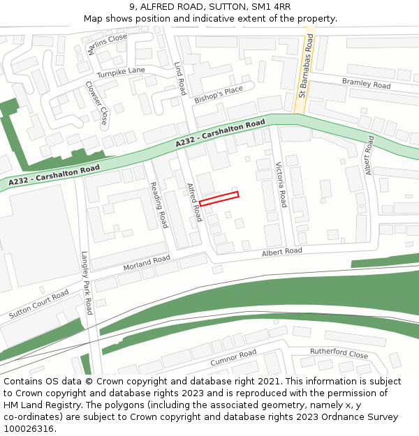 9, ALFRED ROAD, SUTTON, SM1 4RR: Location map and indicative extent of plot