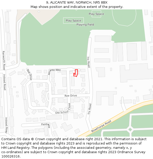 9, ALICANTE WAY, NORWICH, NR5 8BX: Location map and indicative extent of plot