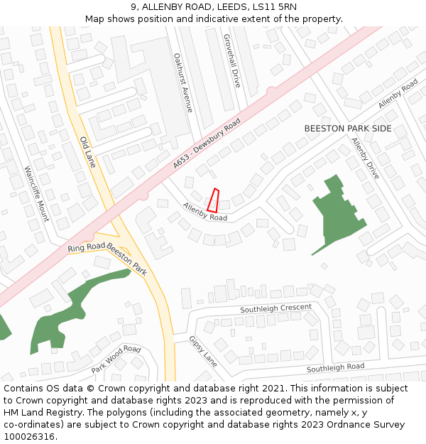 9, ALLENBY ROAD, LEEDS, LS11 5RN: Location map and indicative extent of plot