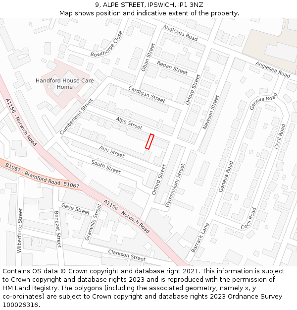 9, ALPE STREET, IPSWICH, IP1 3NZ: Location map and indicative extent of plot