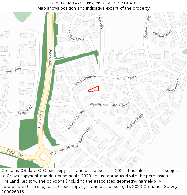 9, ALTONA GARDENS, ANDOVER, SP10 4LG: Location map and indicative extent of plot
