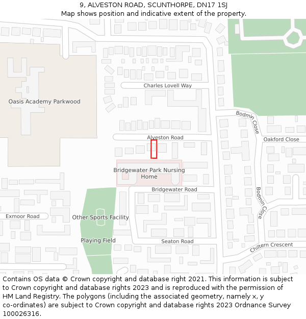 9, ALVESTON ROAD, SCUNTHORPE, DN17 1SJ: Location map and indicative extent of plot