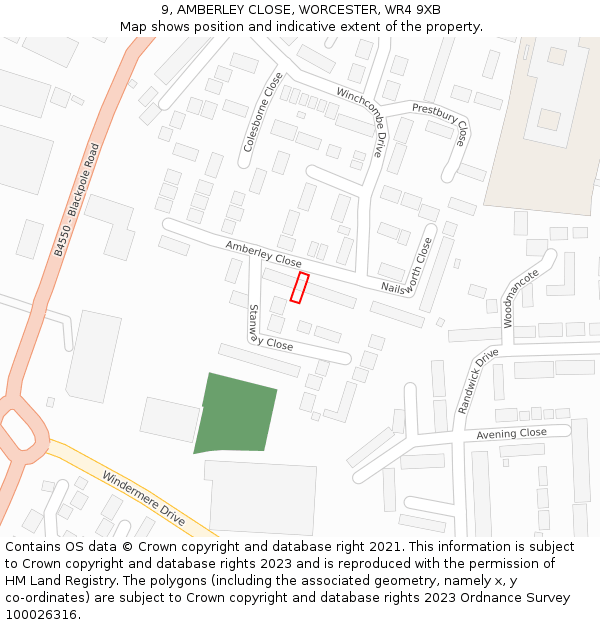 9, AMBERLEY CLOSE, WORCESTER, WR4 9XB: Location map and indicative extent of plot