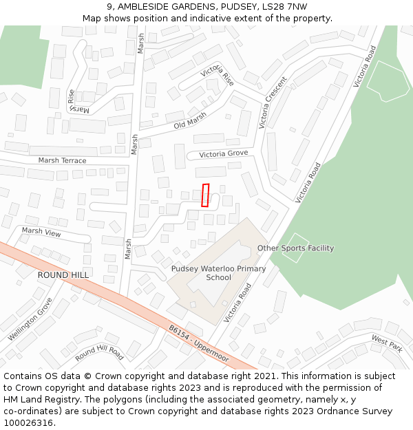 9, AMBLESIDE GARDENS, PUDSEY, LS28 7NW: Location map and indicative extent of plot