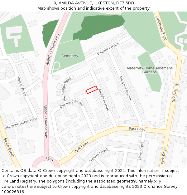 9, AMILDA AVENUE, ILKESTON, DE7 5DB: Location map and indicative extent of plot