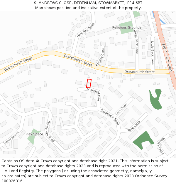 9, ANDREWS CLOSE, DEBENHAM, STOWMARKET, IP14 6RT: Location map and indicative extent of plot