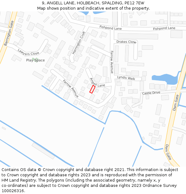 9, ANGELL LANE, HOLBEACH, SPALDING, PE12 7EW: Location map and indicative extent of plot