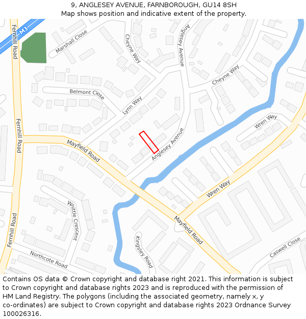 9, ANGLESEY AVENUE, FARNBOROUGH, GU14 8SH: Location map and indicative extent of plot