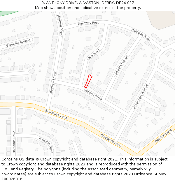 9, ANTHONY DRIVE, ALVASTON, DERBY, DE24 0FZ: Location map and indicative extent of plot