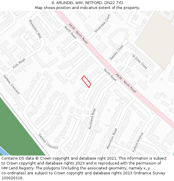 9, ARUNDEL WAY, RETFORD, DN22 7YD: Location map and indicative extent of plot