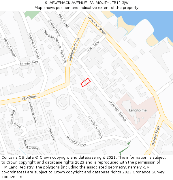 9, ARWENACK AVENUE, FALMOUTH, TR11 3JW: Location map and indicative extent of plot
