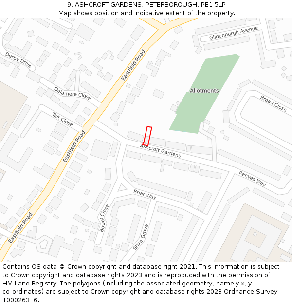 9, ASHCROFT GARDENS, PETERBOROUGH, PE1 5LP: Location map and indicative extent of plot
