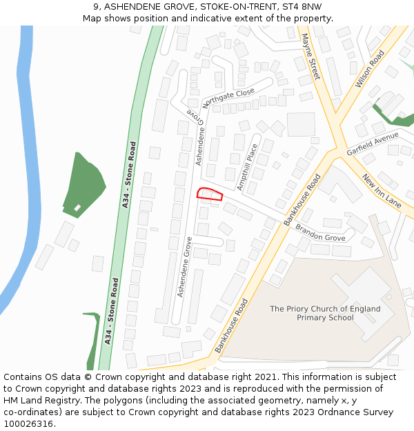 9, ASHENDENE GROVE, STOKE-ON-TRENT, ST4 8NW: Location map and indicative extent of plot
