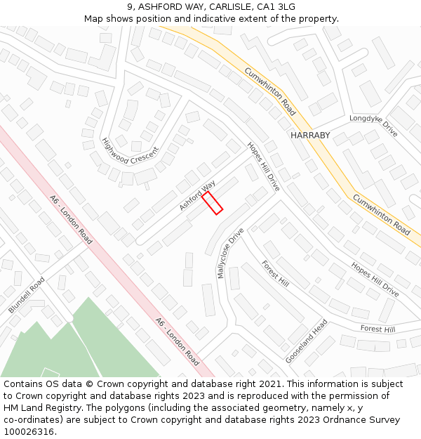 9, ASHFORD WAY, CARLISLE, CA1 3LG: Location map and indicative extent of plot