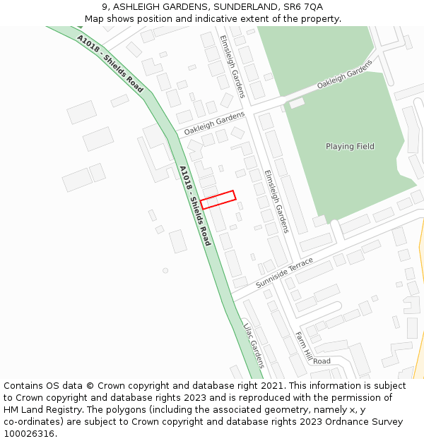 9, ASHLEIGH GARDENS, SUNDERLAND, SR6 7QA: Location map and indicative extent of plot