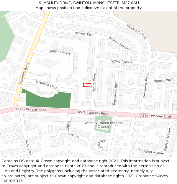 9, ASHLEY DRIVE, SWINTON, MANCHESTER, M27 0AU: Location map and indicative extent of plot